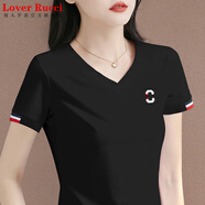 LOVER RUCCI法國(guó)v領(lǐng)短袖t恤女2025新款夏季爆款女裝衣服時(shí)尚洋氣上衣半袖體恤 黑色0042 【贈(zèng)+運(yùn)費(fèi)險(xiǎn)】 M 85-100斤