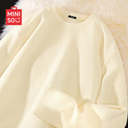 名創(chuàng)優(yōu)品（MINISO）長袖男t恤春秋重磅華夫格肌理感上衣服圓領(lǐng)打底衫百搭潮牌體恤男 淺米(空白) XL 180(體重140-160斤左右)