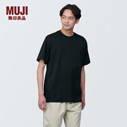 無印良品（MUJI）男式 天竺編織 圓領短袖T恤男士打底衫男裝男款夏季純色上衣 黑色AB1M0C4S XL (180/104A)