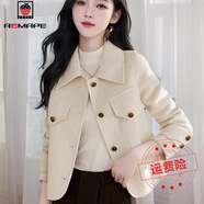 AEMAPE深秋西裝毛呢子小香風(fēng)短外套女秋冬2025新款短款翻領(lǐng)夾克衫上衣 米白色 常規(guī) M