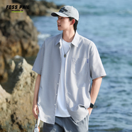 Foss Phil襯衫男士夏季工裝寬松休閑條紋短袖薄款襯衣外套2513黑色XL