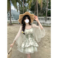 ZIPJBX森林吊帶連衣裙女夏季甜美仙女公主裙蝴蝶結(jié)收腰花苞蓬蓬裙子 開衫+吊帶裙套裝 S