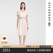 歌力思（ELLASSAY）夏季新款優(yōu)雅經(jīng)典溫柔遮胯提花水滴方領(lǐng)連衣裙女EWE352Y03000 駝色織提花繡花 XS
