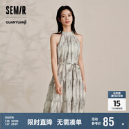 森馬觀園吉聯名連衣裙女肌理國風夏收腰寬松掛脖長裙109324114021