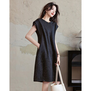 德瑪納【氣質(zhì)亮片裝飾】夏季都市圓領(lǐng)短袖雙層袖寬松小個(gè)子女式連衣裙