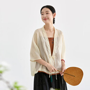 吉祥羽兒【檸語(yǔ)】吉祥羽兒原創(chuàng  )鳳穿牡丹提花真絲歐根紗短款外披輕薄防曬衫 杏黃色 XL