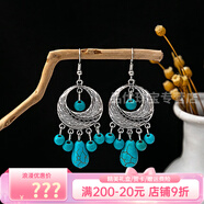 詩筠（SHIJUN）歐美復(fù)古民族風(fēng)藍(lán)仿松石耳環(huán)鏤空環(huán)形花朵流蘇耳墜貓頭鷹水滴耳飾 E4289-2