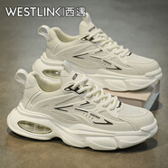 西遇（Westlink）男鞋秋季2025新款高級感網(wǎng)面透氣跑步氣墊減震運(yùn)動鞋休閑老爹潮鞋 白色 41