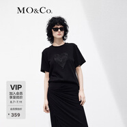 MO&Co.歐根紗立體愛心圓領(lǐng)短袖寬松純棉小白T恤夏上衣上裝基礎(chǔ)黑白 黑色-第1批 XL 175