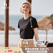 哈吉斯（HAZZYS）女裝 夏季女士【3A抗菌】PHIZ圓領(lǐng)休閑簡(jiǎn)約短袖T恤女 黑色BK (160/84A 38) M