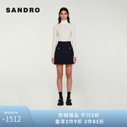SANDRO秋冬款女裝高腰百褶花呢黑色半身裙短裙SFPJU00987 黑色 40