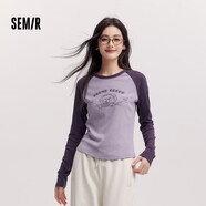 森馬（Semir）長(zhǎng)袖T恤女拼色插肩袖小狗套頭衫鹽系潮冬季抓毛衣服101724101010