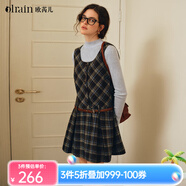 Olrain【七夕】歐芮兒2025新款女秋季復(fù)古格子小個子拼接百褶背心連衣裙 格子 S