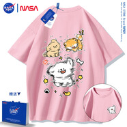 NASA STONE聯(lián)名短袖t恤男夏季新款潮流寬松純棉學(xué)生百搭上衣半袖情侶裝夏裝 粉色-款三 M 推薦體重100-120斤