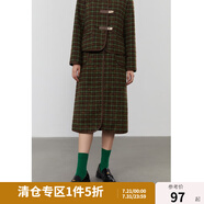 獨(dú)束大碼女裝復(fù)古格紋小香風(fēng)套裝女冬季微胖mm毛呢外套A字半身裙 半身裙 M