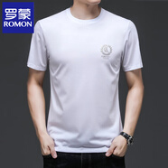 羅蒙（ROMON）桑蠶.絲短袖T恤男夏季寬松印花休閑圓領(lǐng)絲光棉體恤半袖打底衫上衣 930純白  M 165/105/48