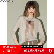 COCOBELLA時(shí)尚花紗印花長(zhǎng)袖T恤女25秋休閑舒適圓領(lǐng)針織衫TS34 卡其 L