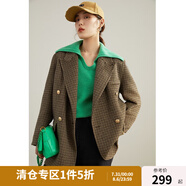 獨束大碼女裝復(fù)古英倫風(fēng)西裝大衣女冬季新款微胖mm毛呢外套22DS4206 咖格 2XL