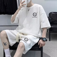 暢登夏裝休閑運動(dòng)套裝男士夏季薄款冰絲搭配一套男裝短褲短袖t恤衣服 白色 【H109套裝-零】 2XL 碼(135-150斤)