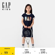 GAP【大小童同款】女童2025夏季新款logo珠地連衣裙兒童裝782715