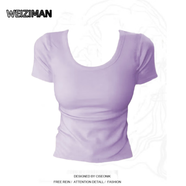 薇姿曼（WEIZIMAN）純棉美式辣妹U領(lǐng)短袖t恤女夏新款修身顯瘦純色百搭正肩基礎(chǔ)款上衣 薰衣草紫【優(yōu)質(zhì)純棉u領(lǐng)款椎蓐】WZM S  建議90斤內(nèi)