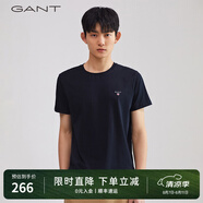GANT【100%棉】GANT/甘特男士短袖圓領(lǐng)親膚透氣刺繡純色休閑重磅T恤潮 5黑色 S