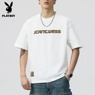 花花公子（PLAYBOY）夏季男裝短袖t恤2025新款透氣寬松圓領(lǐng)上衣夏日薄款運動(dòng)涼感T體恤 白色 M