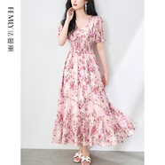 法曼麗 2025夏季優(yōu)雅溫柔氣質氛圍感碎花雪紡印花連衣裙W2506205 粉紅色 S