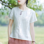 古闌迪莉杭州四季青服裝批發(fā)市場(chǎng)女短袖小清新田園風(fēng)棉麻刺繡t恤復(fù)古裝夏 白色 M 80-100斤