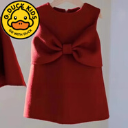 G.DUCKKIDS童裝女童斗篷裙子套裝秋冬高端新款兒童寶寶洋氣禮服女孩呢子背心 紅色背心裙 90 建議年齡1-2歲