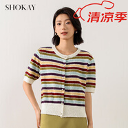 SHOKAY繡嘉【市野織間】針織開衫女士輕奢休閑百搭圓領(lǐng)紐扣 彩虹色 L