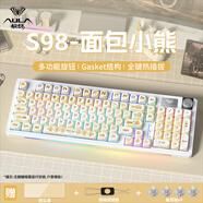 狼蛛（AULA）S98無(wú)線(xiàn)機械鍵盤(pán)藍牙/2.4G/有線(xiàn)三模連接全鍵熱插拔gasket結構全鍵無(wú)沖客制化游戲電競辦公鍵盤(pán) 【無(wú)線(xiàn)版彩光】S98 面包小熊 紅軸【辦公打字推薦】