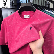 花花公子（PLAYBOY）短袖t恤男2025夏新款純棉常規免燙處理潮體恤衛衣polo衫t恤情侶裝 7789N玫紅色 M 165建議90-115斤