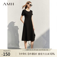 AMII法式復(fù)古a字連衣裙女年夏季新款赫本風(fēng)顯瘦圓領(lǐng)修身裙子 黑色 （建議拍大一碼） M 160/84A