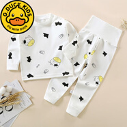 G.duck寶寶秋衣秋褲彩棉高腰護肚套裝全棉無(wú)骨內衣0-5歲男女童線(xiàn)衣線(xiàn)褲 肩開(kāi)小奶牛套裝 90 23-28斤