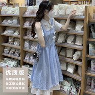 酷章（KUZHANG）假兩件背帶連衣裙少女生夏裝2025新款初中高中學(xué)生甜美森系長裙子 藍色假兩件版鹽系穿搭 chic裙子 S