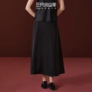 三只小山羊【輕盈傘裙】 25夏季新品 女士中長(zhǎng)款真絲半身裙子 黑色 S