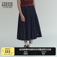 Teenie Weenie小熊夏裝氣質(zhì)休閑簡約A字中長款牛仔半身裙百褶裙女 深藍色 S