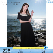 三彩大碼女裝2025夏季新款法式浪漫花邊U領(lǐng)連衣裙收腰系帶胖MM