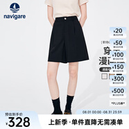 Navigare意大利小帆船女士五分褲夏季顯腿長時尚休閑褲通勤百搭A(yù)字短褲女 暗夜黑 S