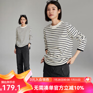 雲(yún)上生活「經(jīng)典條紋衫」全棉寬松黑白條紋T恤上衣2025秋T9132X 黑白條紋 XL