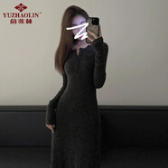 俞兆林復古針織長(cháng)袖連衣裙子女2025新款秋冬大衣內搭修身打底長(cháng)裙感 【深灰色】加絨加厚 2XL 65/70kg