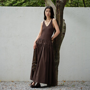 阿依蓮（A.YILIAN）吊帶連衣裙女中長款2025夏季新款拼接針織裙時尚收腰裙子 無花果色 M