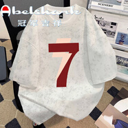冠軍吉祥美式潮牌扎染短袖恤男夏季新款高街復(fù)古小眾學(xué)生休閑半袖上衣服 A04-DB07-閃電7-白色（高質(zhì)量） XL