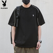 花花公子（PLAYBOY）短袖T恤男夏季男士上衣服男裝潮流寬松純色打底衫
