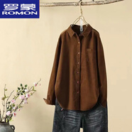 羅蒙（ROMON）純棉燈芯絨磨毛襯衫秋冬新款女寬松外搭長(cháng)袖上衣疊穿襯衣外套復古 咖啡色 (春秋款) M 90-115斤