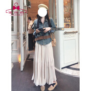 蜜樂(lè)奇復(fù)古港風(fēng)牛仔襯衫套裝女春季韓系收腰長(zhǎng)袖上衣氣質(zhì)溫柔收腰半身裙 牛仔上衣+半身長(zhǎng)裙 兩件套+送腰 L (建議105-115斤)
