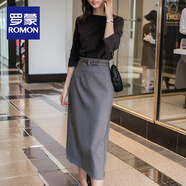 羅蒙（ROMON）2025夏季通勤優(yōu)雅OL西裝半身裙顯瘦法式鉛筆裙氣質(zhì)韓版高腰一步裙 灰色 (含原款皮帶) 2XL 建議131-145斤