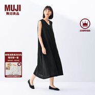 無(wú)印良品（MUJI）女式 棉 漢麻 無(wú)袖連衣裙女裝裙子夏季 連身裙長(zhǎng)裙 BCD91C5S 黑色 M （160/84A）