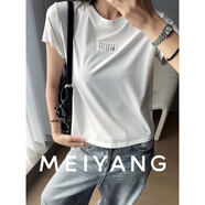 美洋（MEIYANG）靈魂二號T 莫代爾棉簡約圓領字母貼布短袖上衣t恤女 白色 M